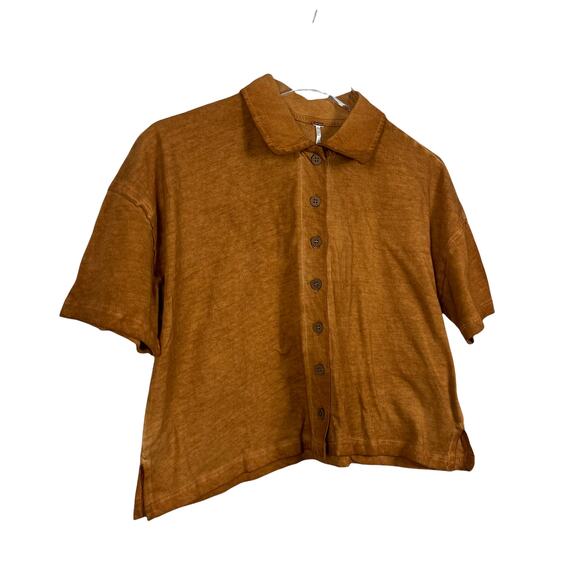 Free People Weekend Rush Button Front Cropped Top Copper Size XS NEW - Picture 4 of 10